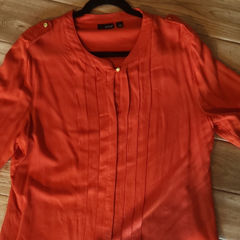 Oasis Orange Mandarin Collar Blouse with Pleated Front